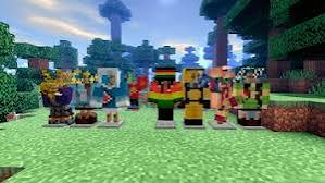 Minecraft characters gathered in a forest
