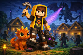 Minecraft adventure scene with fantasy creatures